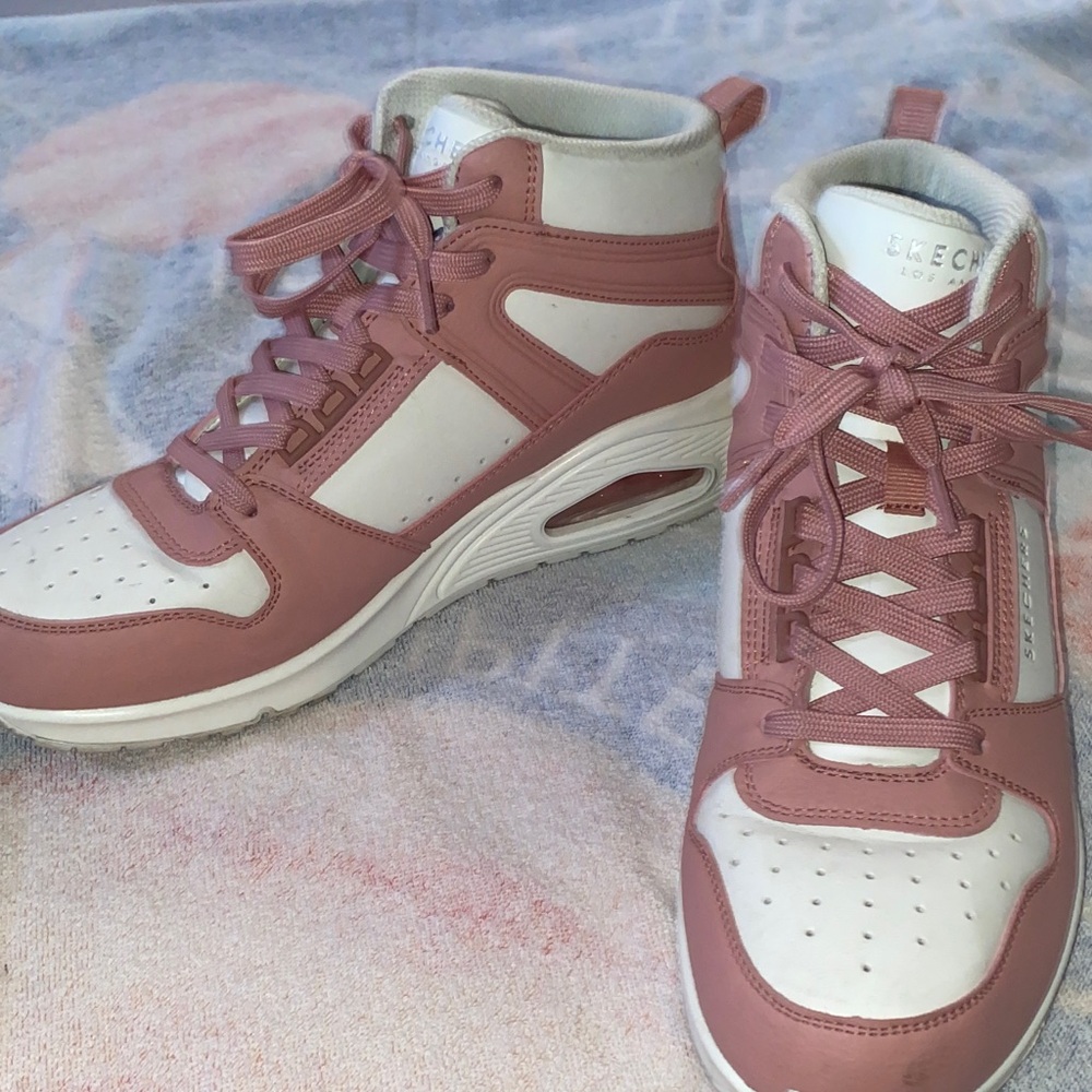 Skechers Pink and White High-Top Sneakers